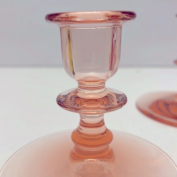 Pink Elegant Depression Glass Candlesticks Pair 4 inches - Picture 5 of 8